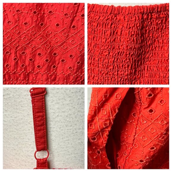 Old Navy Coral Orange Eyelet Mini Dress 3X Pockets Adj Straps Lined Embroidered - Picture 9 of 16
